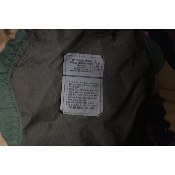 Vintage 80s USGI Distressed Military Woodland Camouflage Cap Hat 7 5/8 USA - Picture 10 of 10